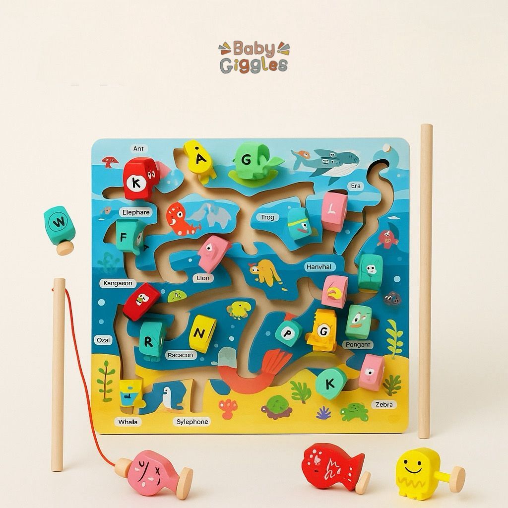 Baby Giggles Mainan Pancing Ikan Magnet Besar Kayu