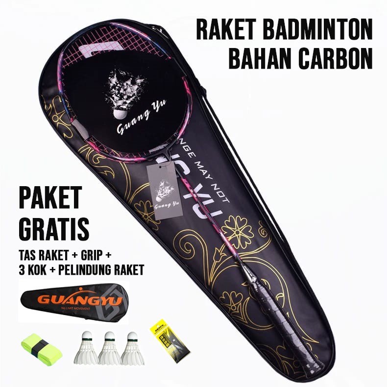 Raket Badminton Carbon | Raket Bulutangkis Carbon dan Tas GRATIS TAS, GRIP, PROTECTOR, 3 KOK