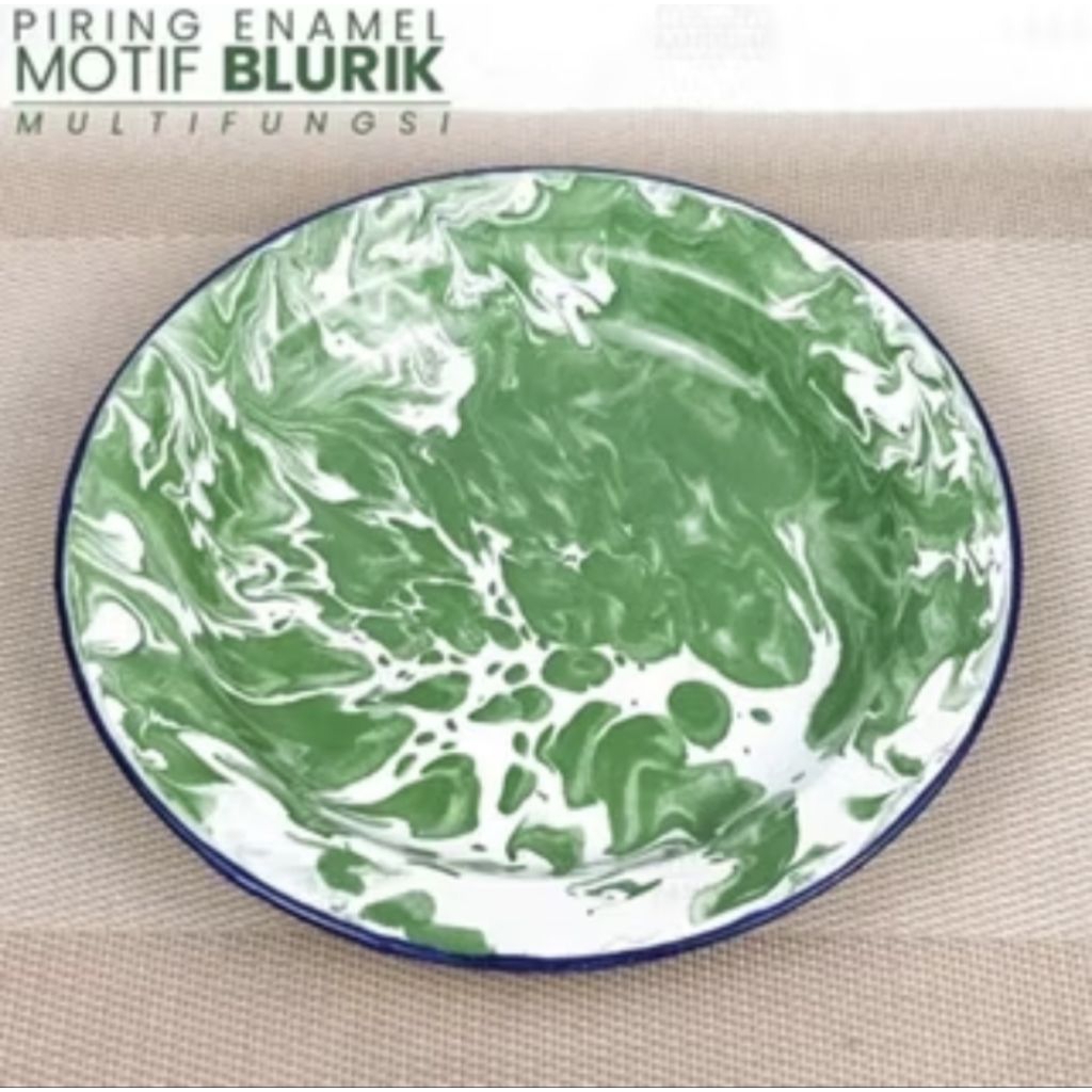 PIRING ENAMEL BLIRIK JADUL PIRING SENG MOTIF BUNGA DIAMETER 22CM