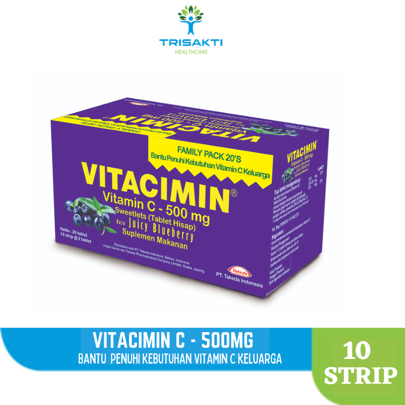 Vitacimin C 500 Mg Blueberry 1 Box Isi 10 Strip 20 Tablet