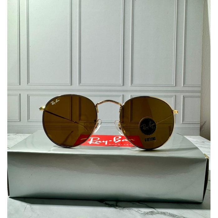 Kacamata Original Rayban RB3447 Round Metal Gold Brow Lensa kaca full set