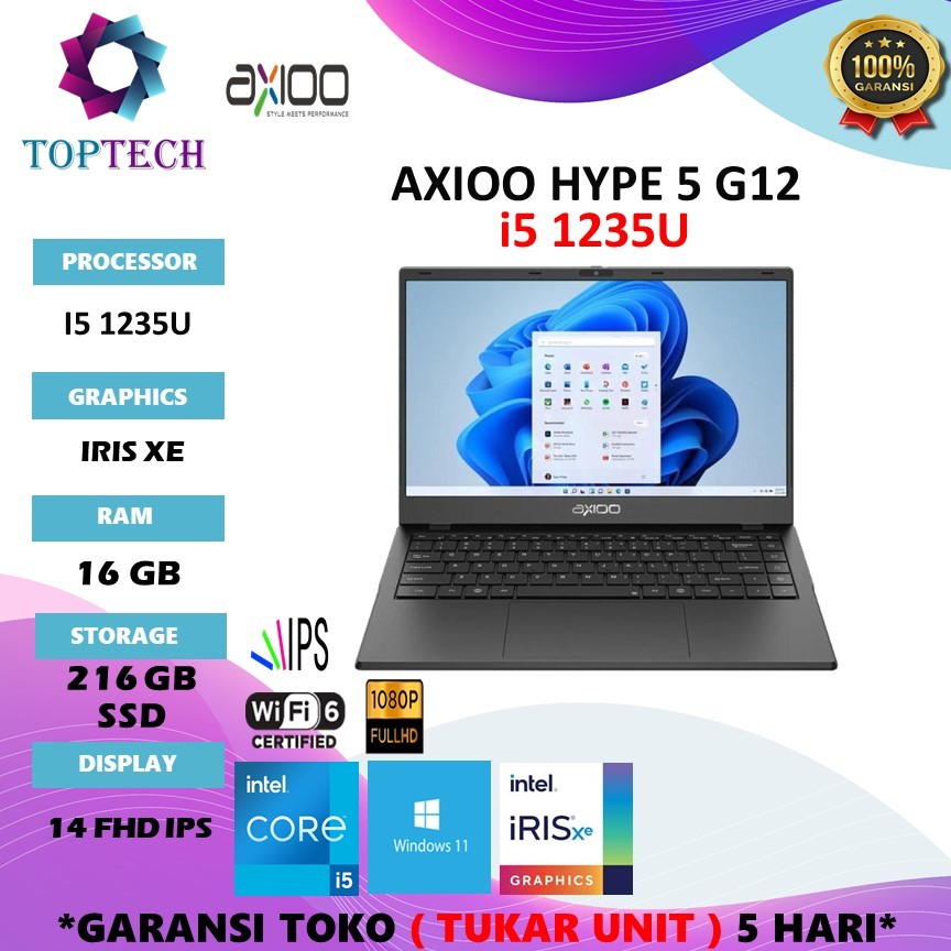 AXIOO HYPE 5 G12 I5 1235 8GB/16GB 256GB DOS/W11 14.0FHD IPS BLK
