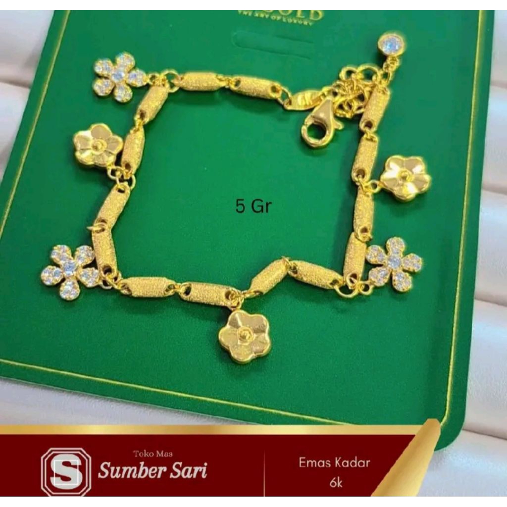 Gelang Rante Mesin padi variasi juntai bunga AD Putih dan Polos
