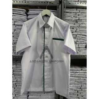 [ LIST HIJAU ] BAJU DINAS PUTIH PRIA list Hijau / Seragam Kerja Putih Pendek