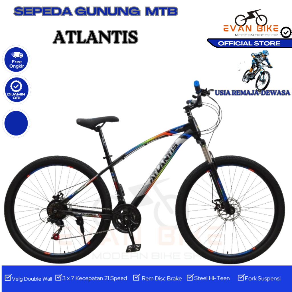 SEPEDA GUNUNG ATLANTIS 27,5 - 26 - 24 - 20 INCH MTB OPERAN 21 SPEED Disc Brake Usia Remaja sampai De