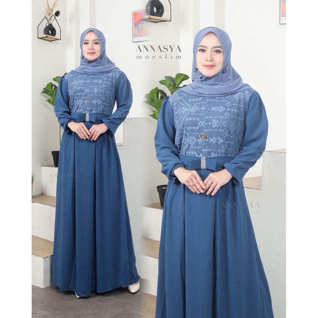 ANNASYA Dress Gamis Crinkle Mix Brokat Gamis Simple Elegan Muslim Gamis Wanita Dewasa Mewah