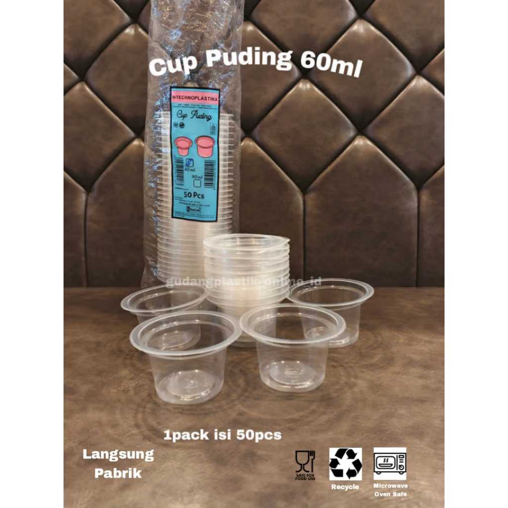 Cup Puding 60ML Tutup Terpisah (50PCS) TECHNOPLASTIKA
