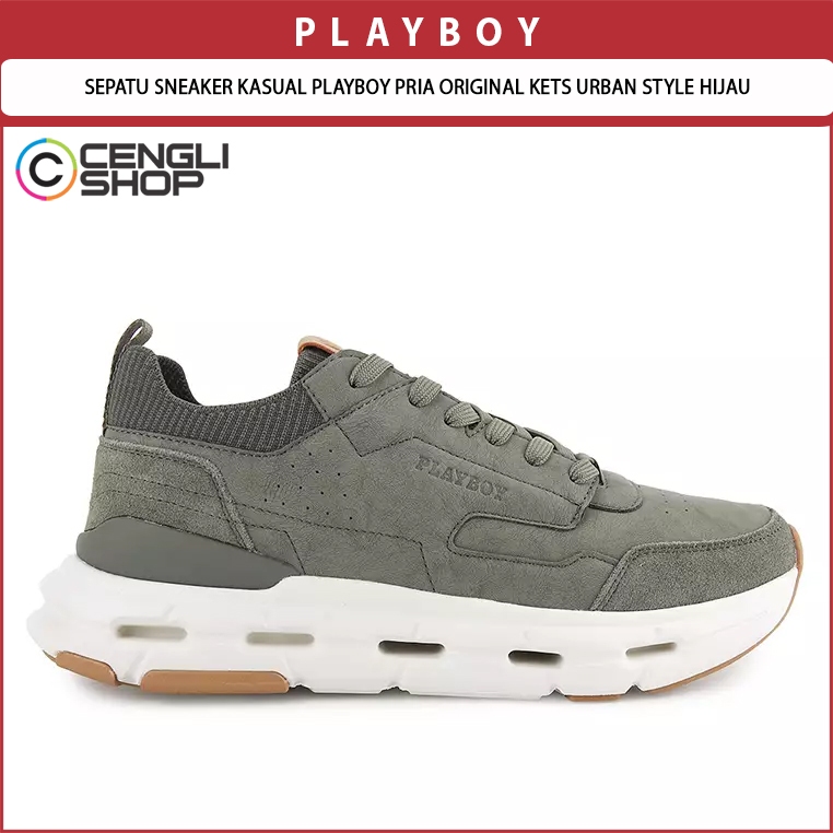 SEPATU SNEAKER KASUAL PLAYBOY PRIA ORIGINAL KETS URBAN STYLE HIJAU PL65