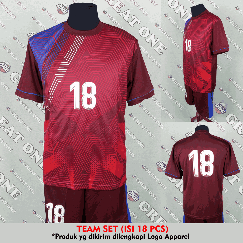 Setelan Baju Kaos Sepak Bola Tim Set Premium Dewasa (isi 18pcs) NK 273 Merah Maroon