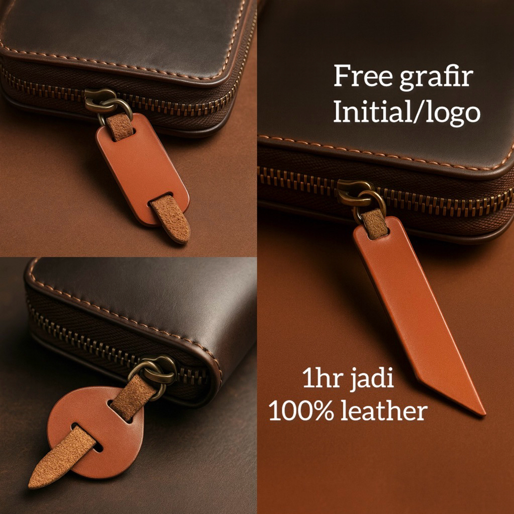 ZIPPER PULLER PENGAIT RITSLETING KULIT ASLI CUSTOM NAMA