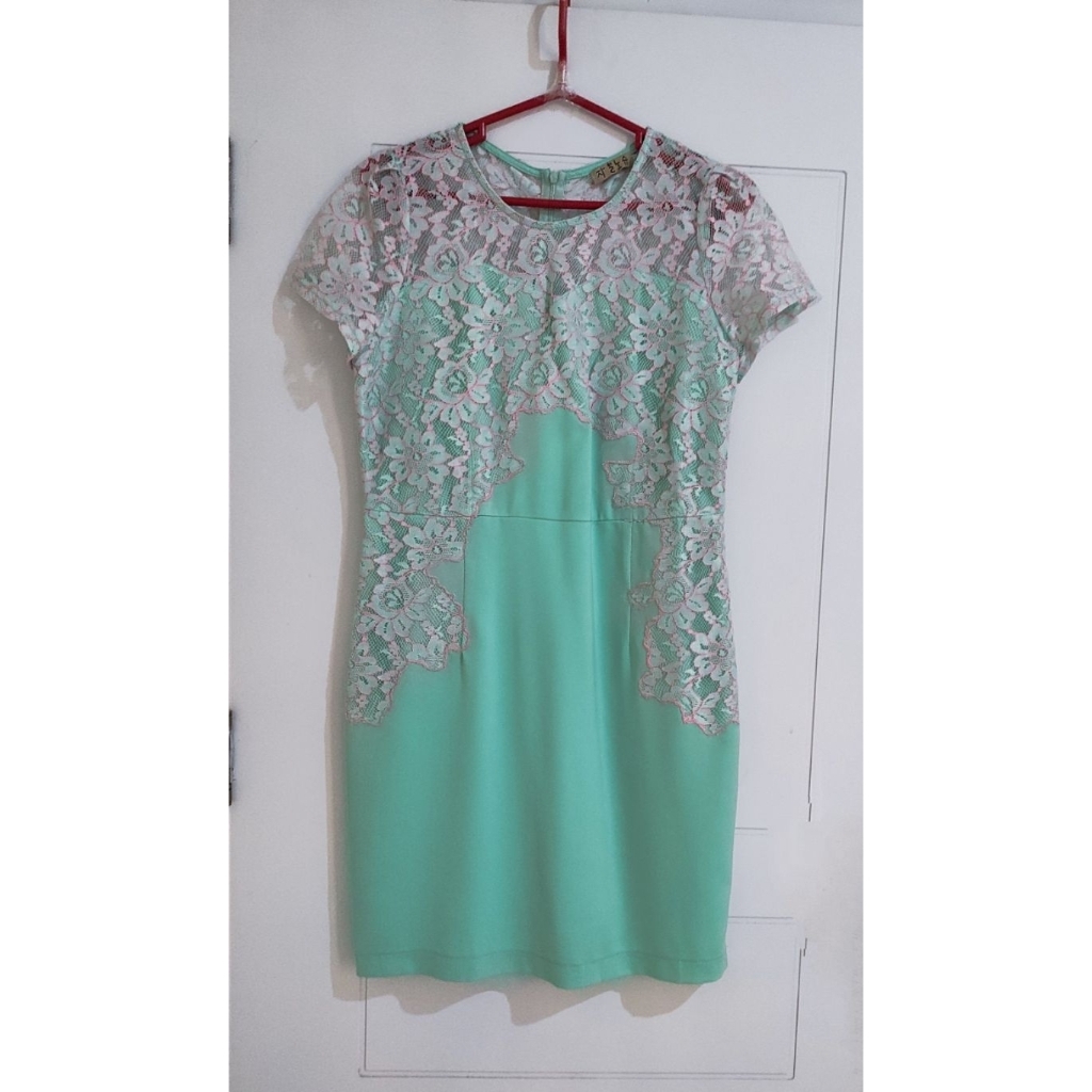 Dress Korea Atasan Lapis Brukat Hijau Mint