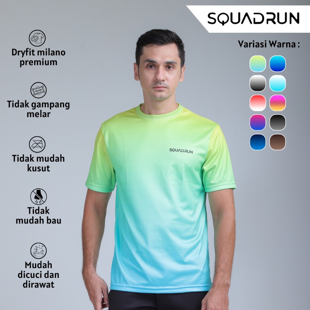 Squadrun - Baju Running Kaos Olahraga Lari Pria Atasan Dry Fit Dual Motion Pendek Full Printing