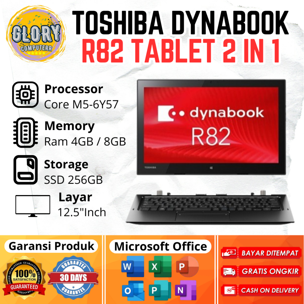 Toshiba Dynabook R82 Tablet 2 in 1 Core M5-6Y57 Ram 8GB SSD 256GB, Layar 12.5"Inch  ( Touchscreen )