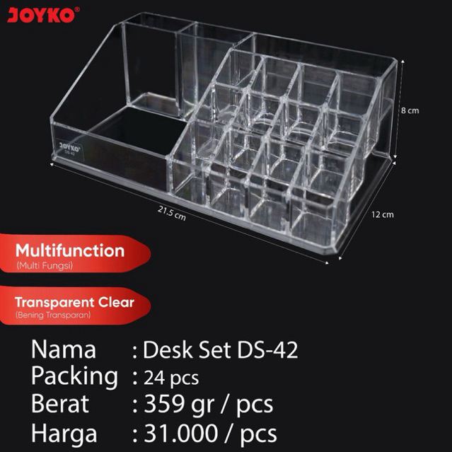 DS-42 Joyko Desk Set Multi Acrylic Organizer / Box Akrilik / Box Multifungsi / Tempat Penyimpanan Se