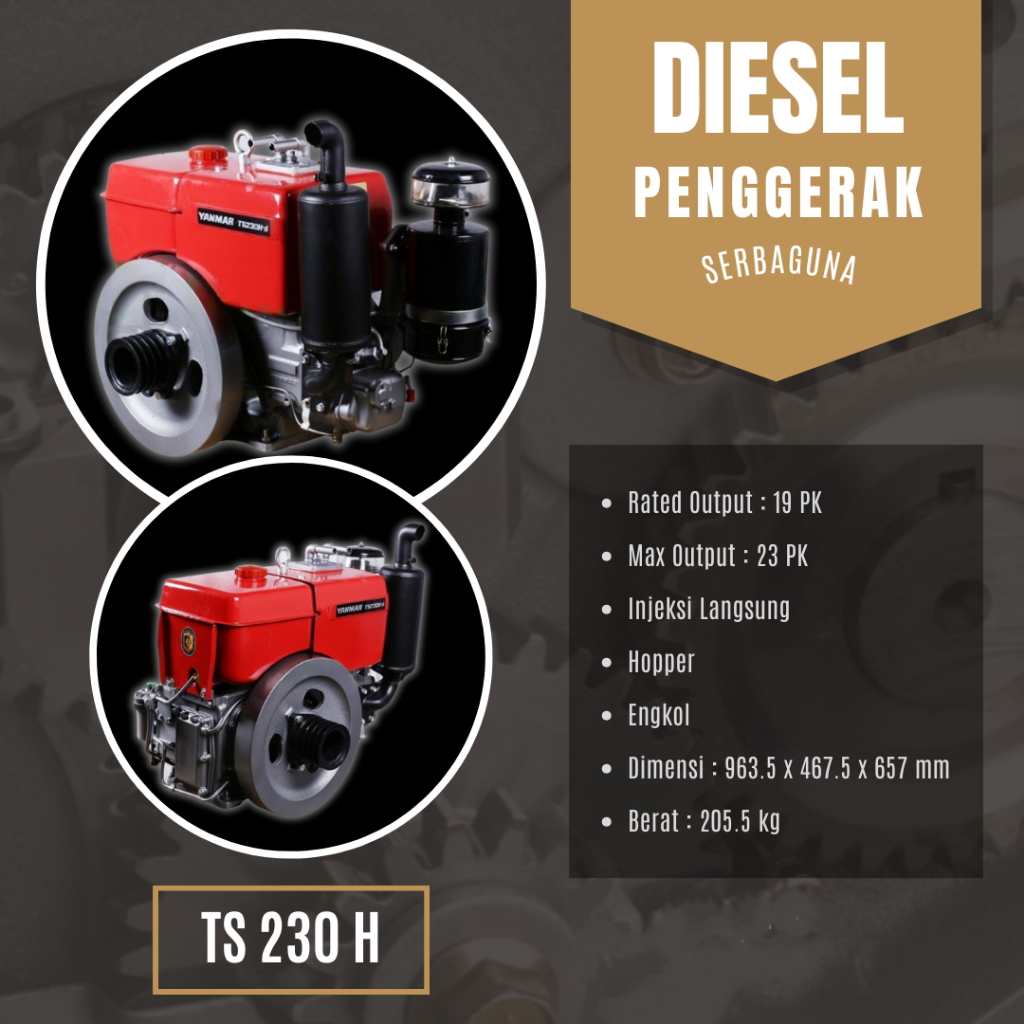 Diesel 4-Stroke Yanmar TS 230 H Hopper 23 PK Mesin Penggerak Serbaguna