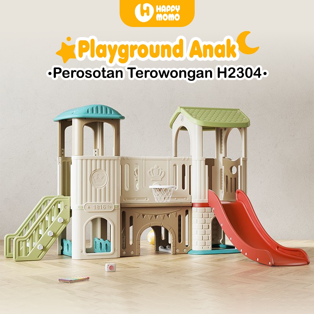 Playhouse Anak Happy Momo H2304 – Rumah Mainan Perosotan & Terowongan, Playground TK Indoor Cream