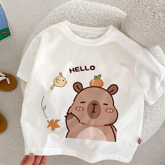 Dailyway Baju Kaos Anak Perempuan | T-shirt Terbaru Import Untuk usia 2-12 Tahun | Kartun capybara c