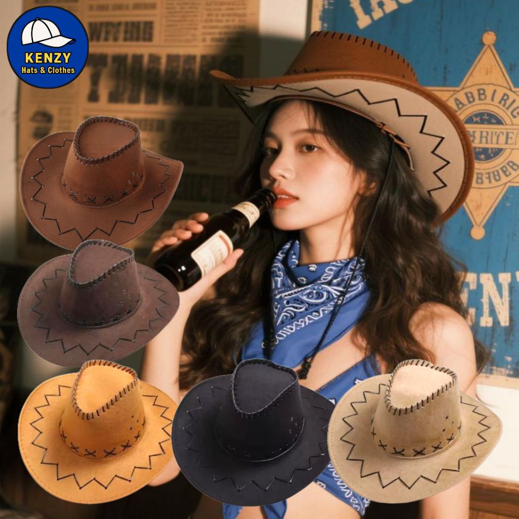 Topi Koboy Laken Amerika Model Zigzag Unisex Dewasa, Cocok Untuk Event/Kegiatan Outdoor dan dipakai 
