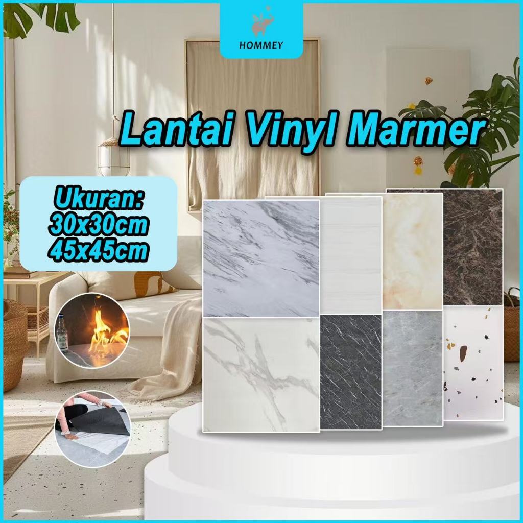 【HOMMEY】Stiker Lantai Vinyl Marmer 30x30cm/45x45cm - Motif Granit, Tahan Air, Anti Slip, untuk Kamar