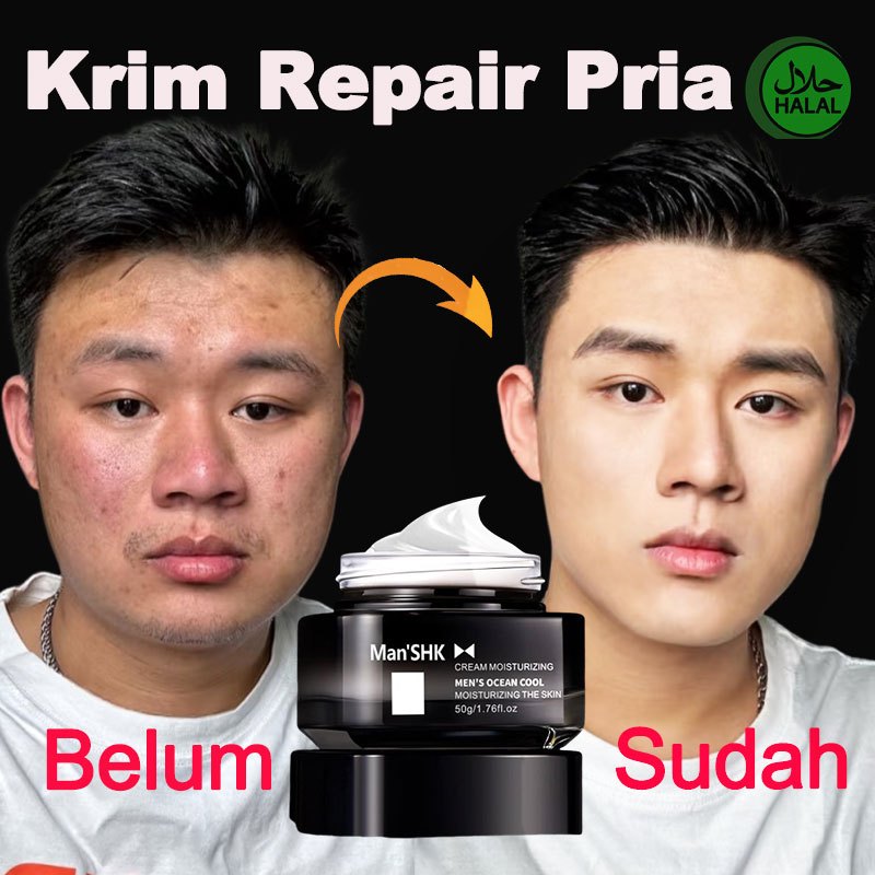 Cream wajah Pria glowing  terlaris  50g Kontrol minyak Anti jerawat Untuk kulit berminyak & berjeraw