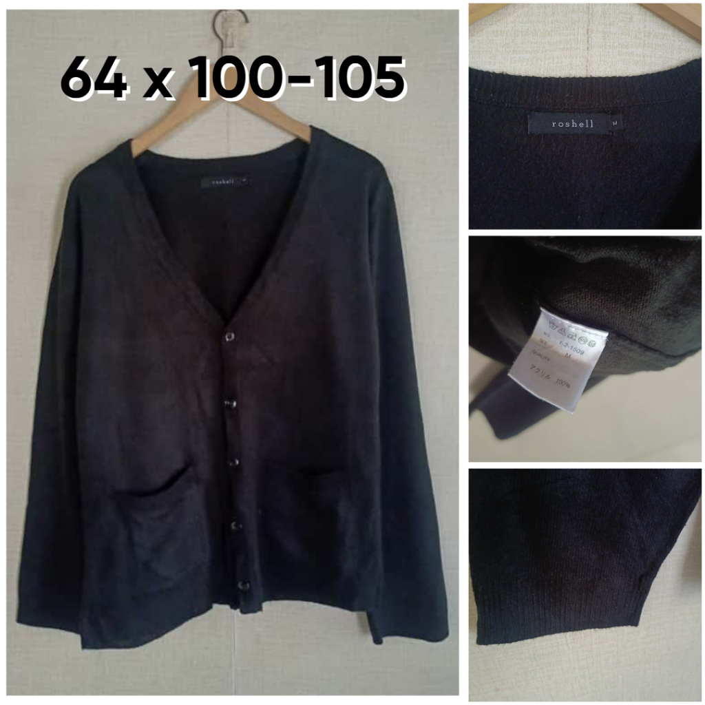 Cardigan Roshell Hitam V Neck Size M Wanita Knit With Pocket C101