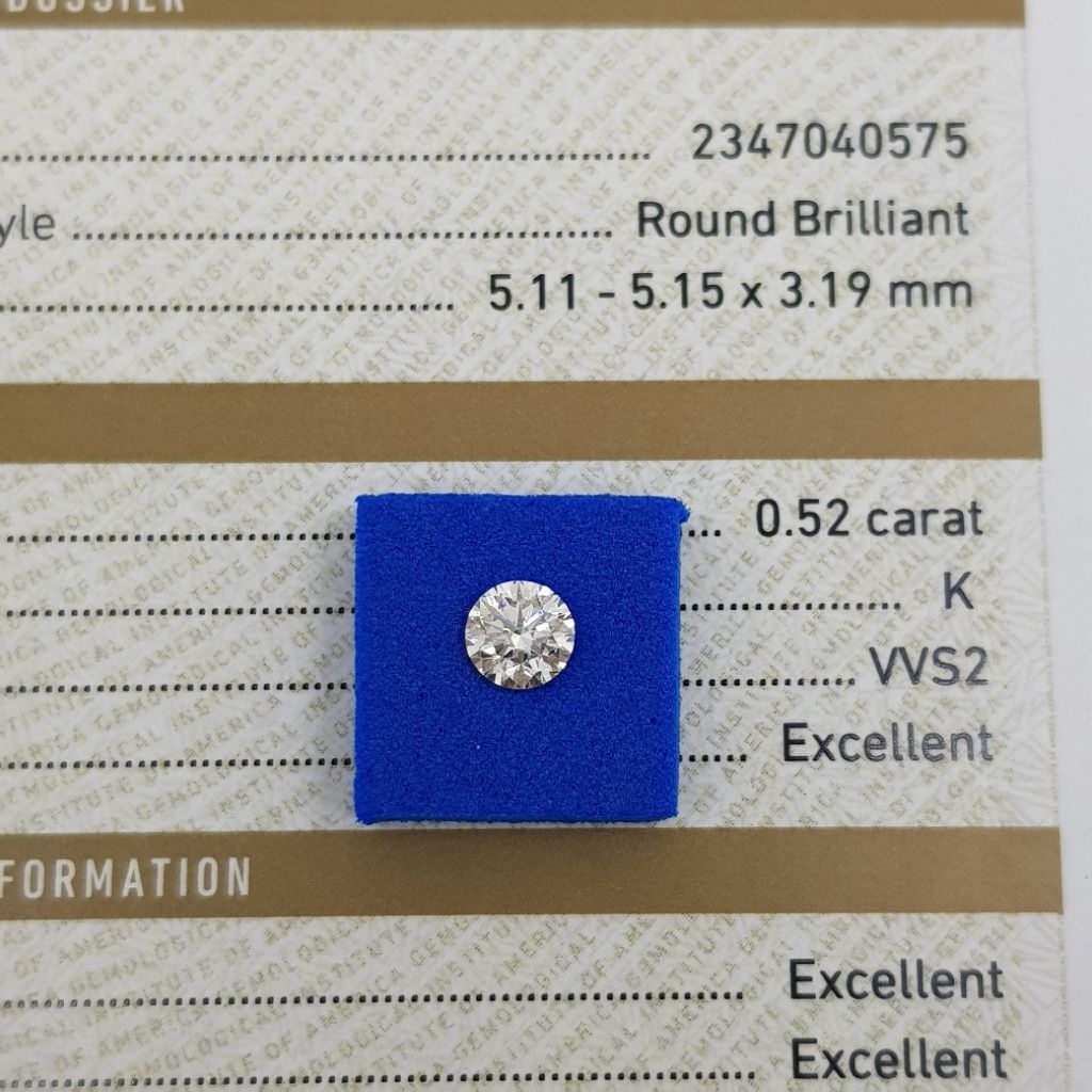 Berlian GIA 0.52 Ct K VVS2 RS01031