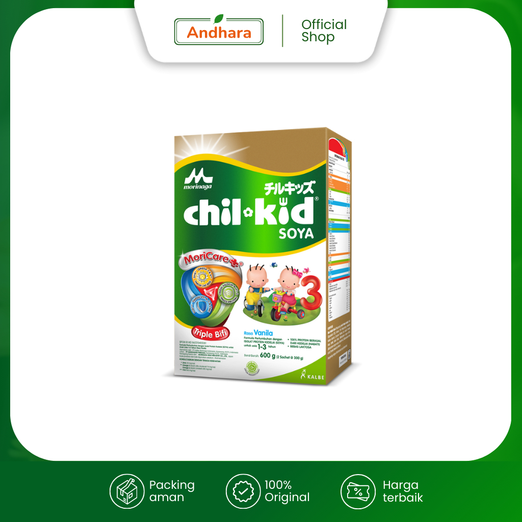 Morinaga CHIL KID Soya 3 Vanilla 600gr - Susu Bubuk Pertumbuhan Anak Usia 1-3 Tahun - Susu Formula