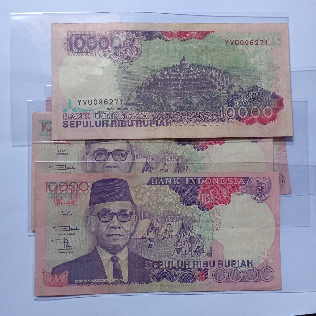 10000 rupiah uang kertas hamengku tahun 1992 bekas asli