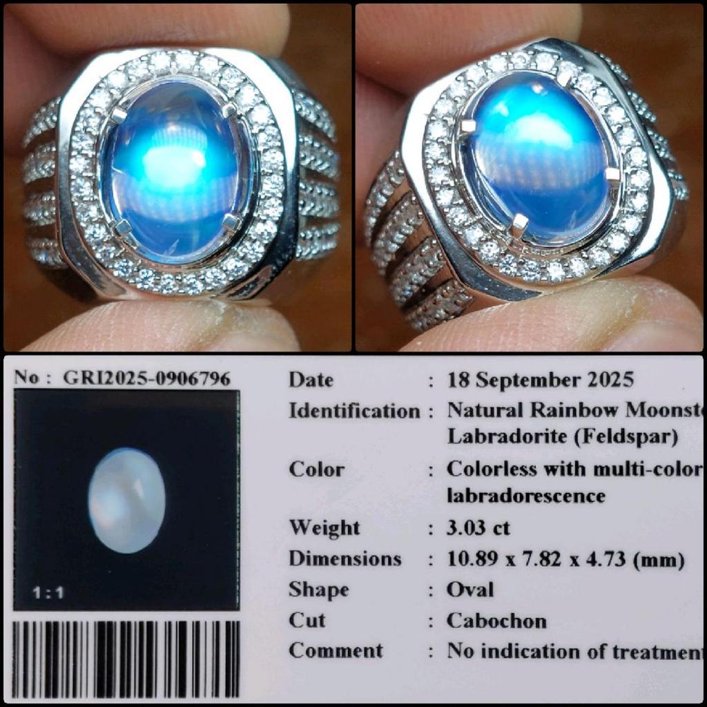 Natural Moonstone Blue Biduri Bulan Air Laut Biru Crystal Clean Gems Batu Permata Asli Garansi