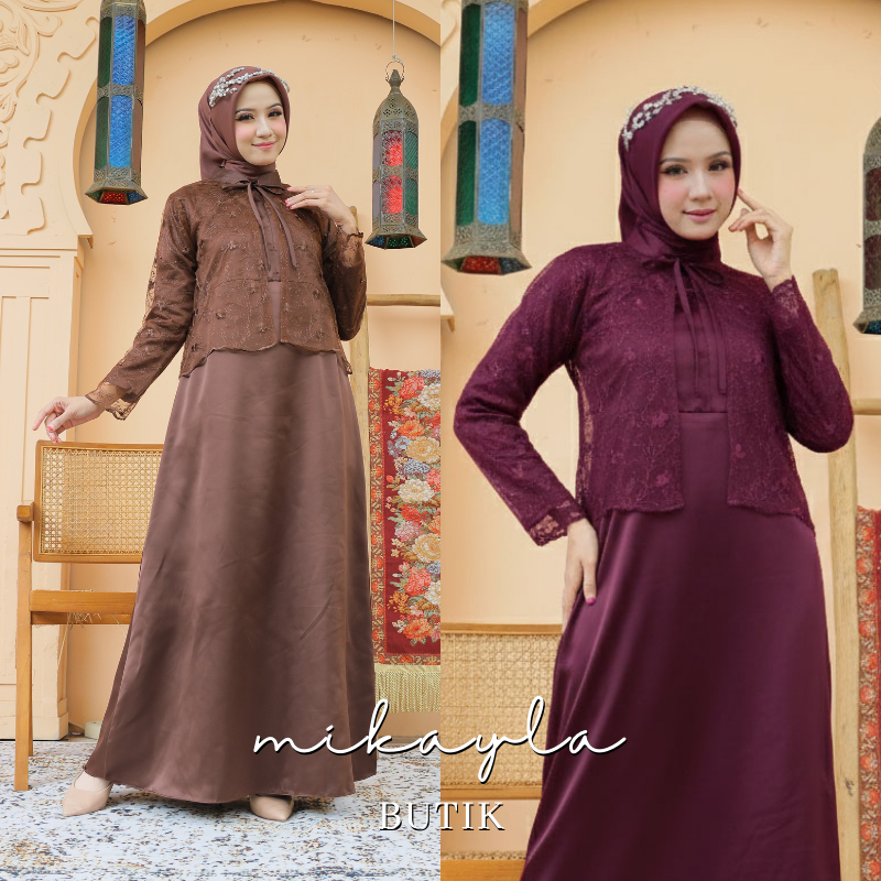 (2 IN 1 FREE OUTER) VIONA SET INNER OUTER MAXY DRESS BURGUNDY BUSUI FRIENDLY GAMIS BROKAT KONDANGAN