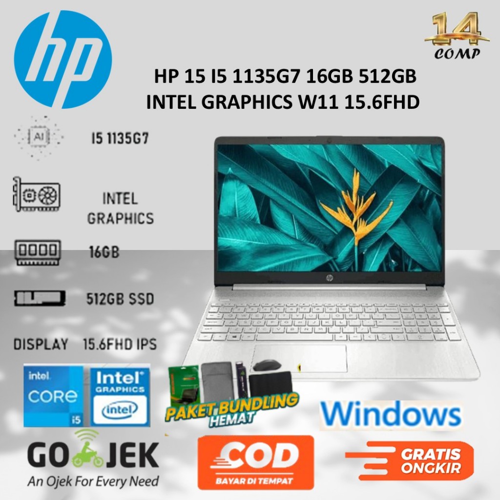 HP 15 I5 1135G7 16GB 512GB INTEL GRAPHICS W11 15.6FHD