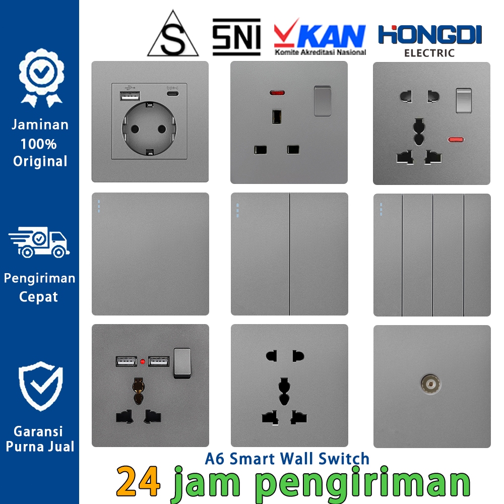 HONGDI Saklar Stop Kontak Mewah Silver Kotak Minimalis untuk Lampu