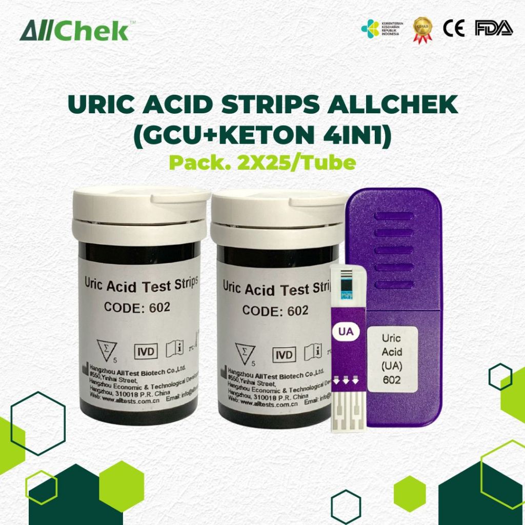 Allchek Asam Urat Test Strip – Refill Alat Multimeter 4-in-1 Isi 50