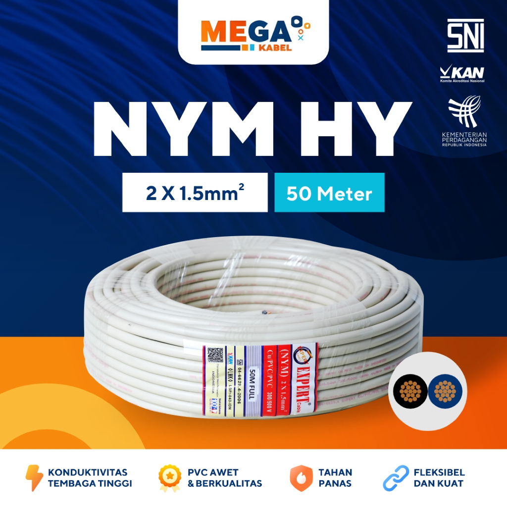 Kabel Serabut Expert NYMHY 2x1.5 mm² 50 Meter - Kabel Tembaga Serabut