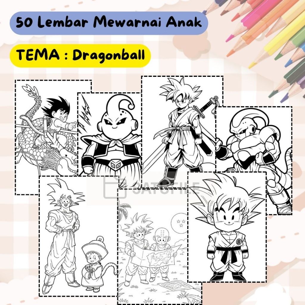 TERMURAH  Kertas Mewarnai Anak 50 Lembar Tema Dragon Ball – Buku Mewarnai Anime TK PAUD SD | Lembar 