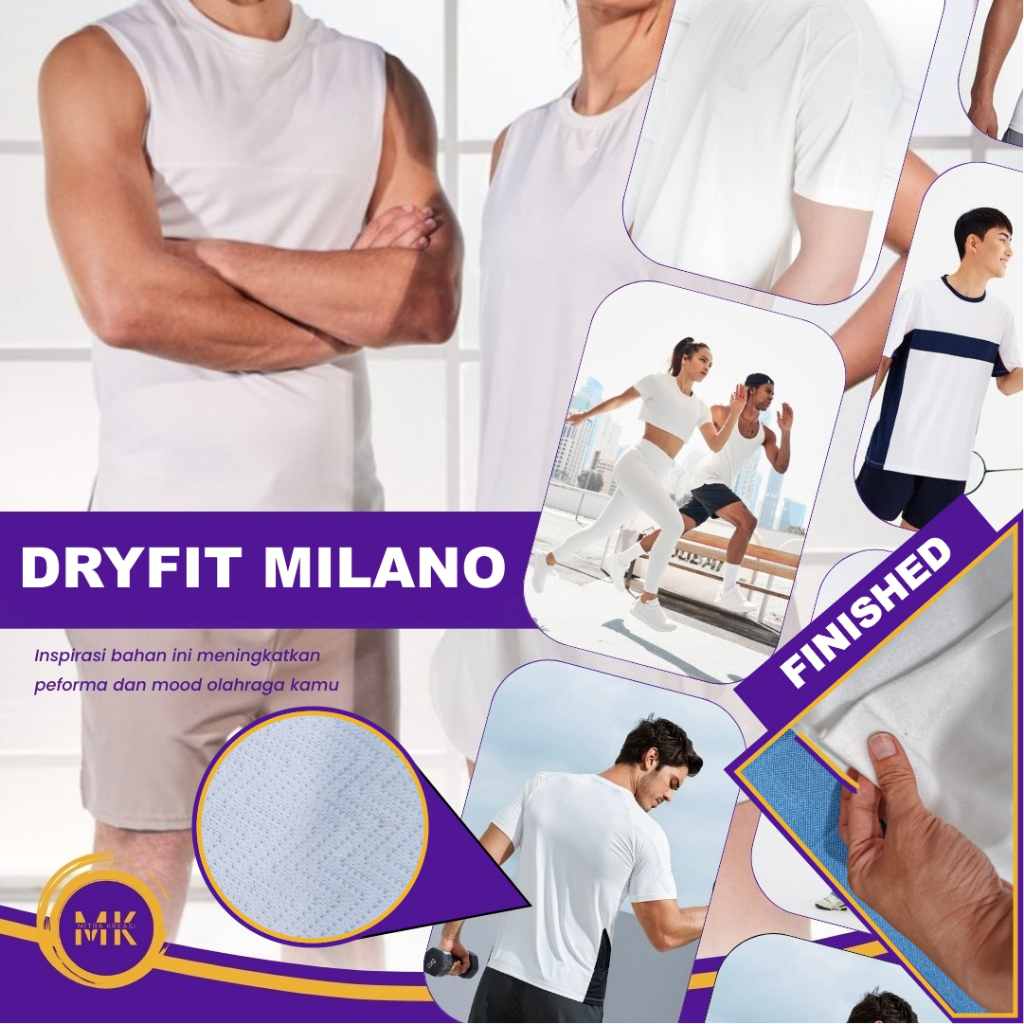 Kain Bahan Kaos DRYFIT MILANO FINISHED PUTIH untuk Jersey Kaos Olah Raga Dryfit Zigzag Premium Kiloa