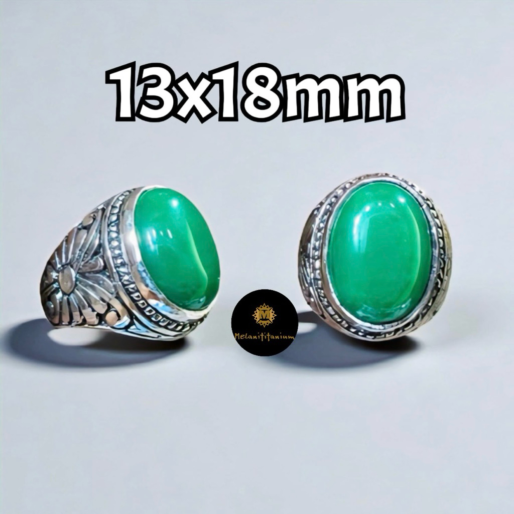 Cincin Batu Giok Hijau Polos Ukuran 13x18mm Ring Alpaka
