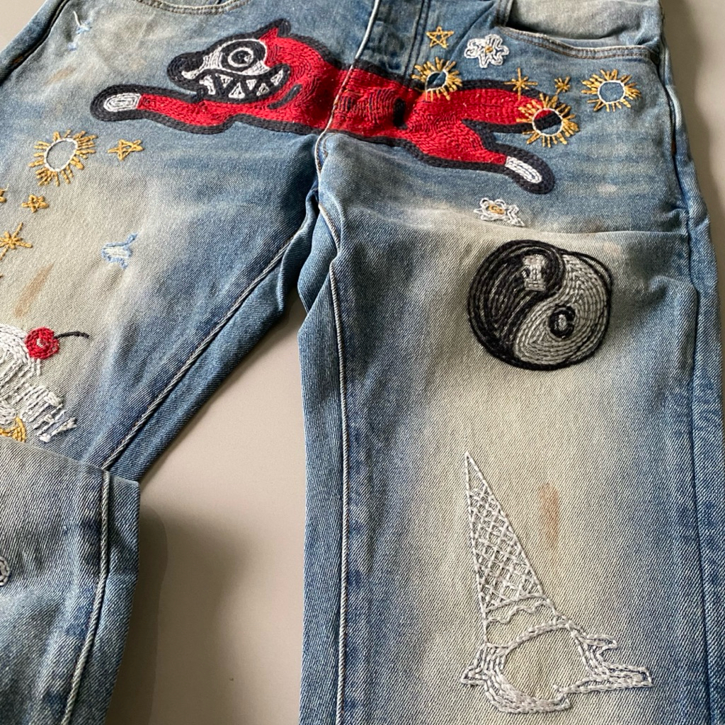 BBC ICECREAM Running Dog Yin and Yang Jeans Billionaire Boys Club Embroidered Washed Denim