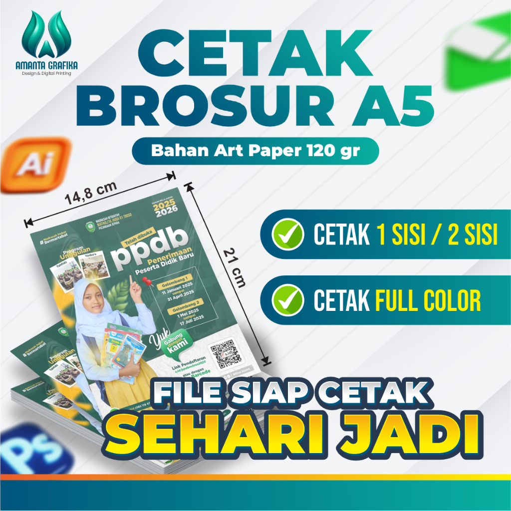 Cetak Brosur A5 (1 SISI / 2 SISI) | Cetak Flyer A5 | Brosur A5 | SEHARI JADI