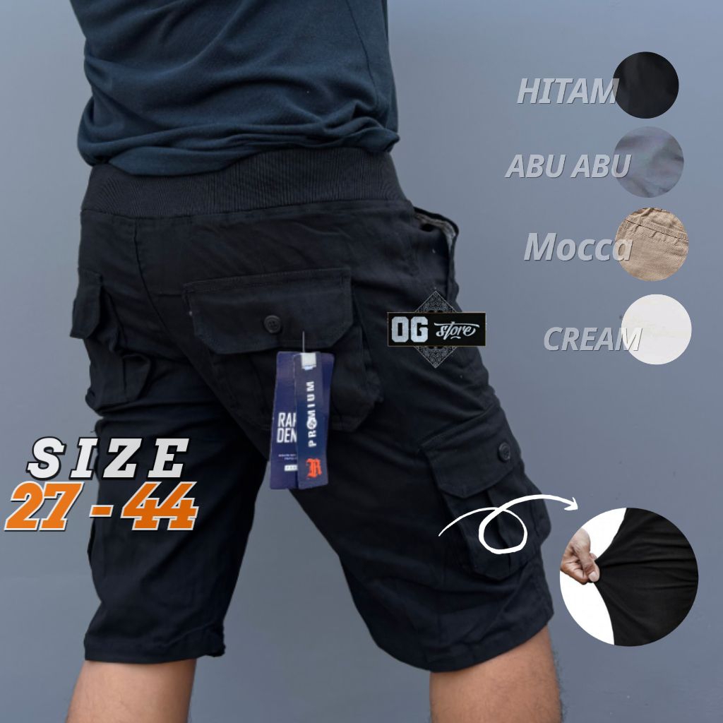 CELANA CARGO PENDEK KEMPOL PINGGANG KARET KOLOR SIZE 27-48 BIG SIZE JUMBO