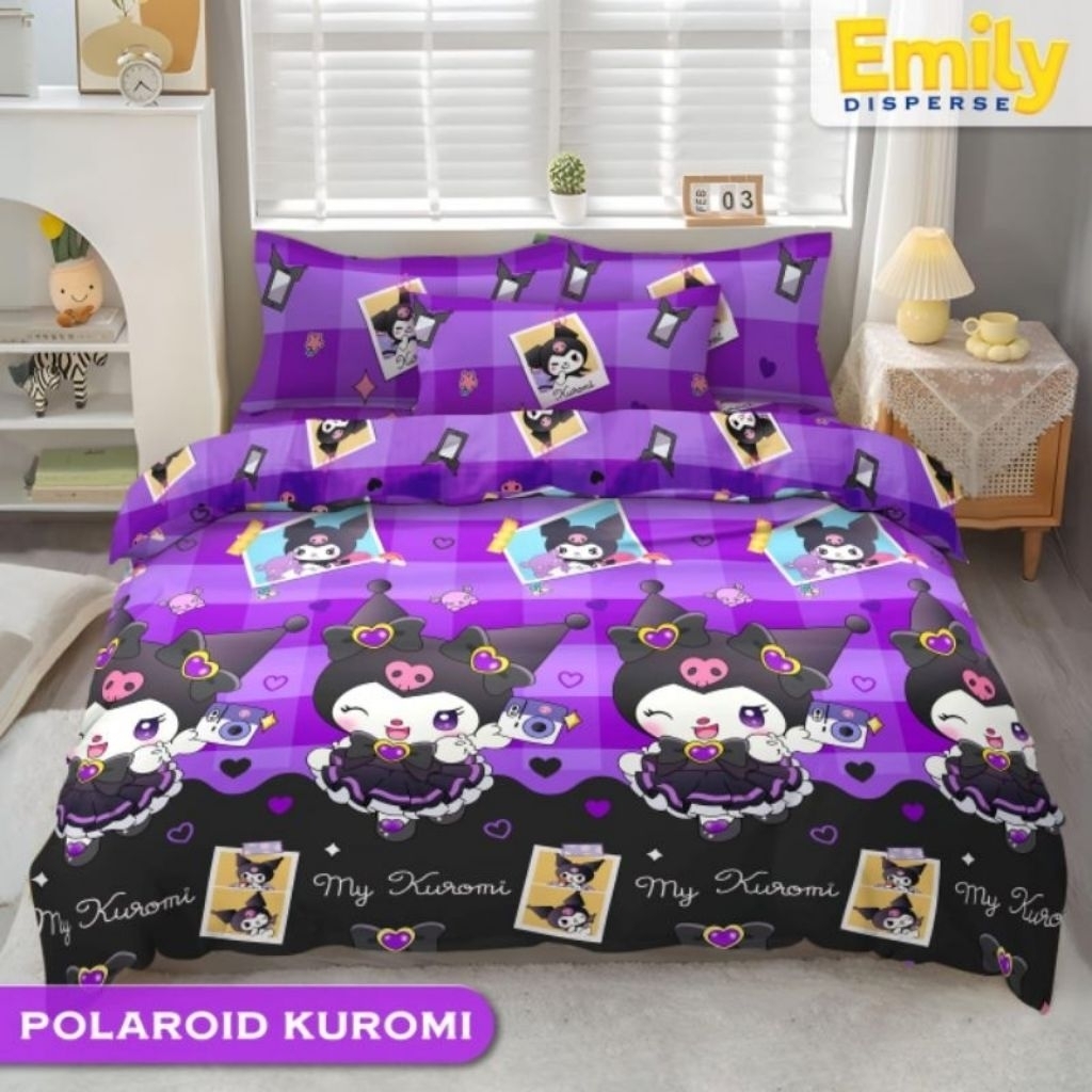 SPREI MOTIF KUROMI POLAROID UNGU LUCU // SPREI KUROMI POLAROID UNGU PURPLE