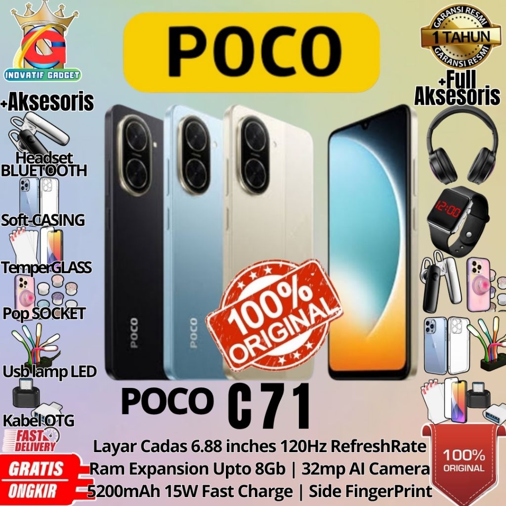 HP BARU POCO C71 4/128GB Ram Upto 8GB Peforma Cadas 120Hz RefreshRate Display GARANSI RESMI 100% ORI
