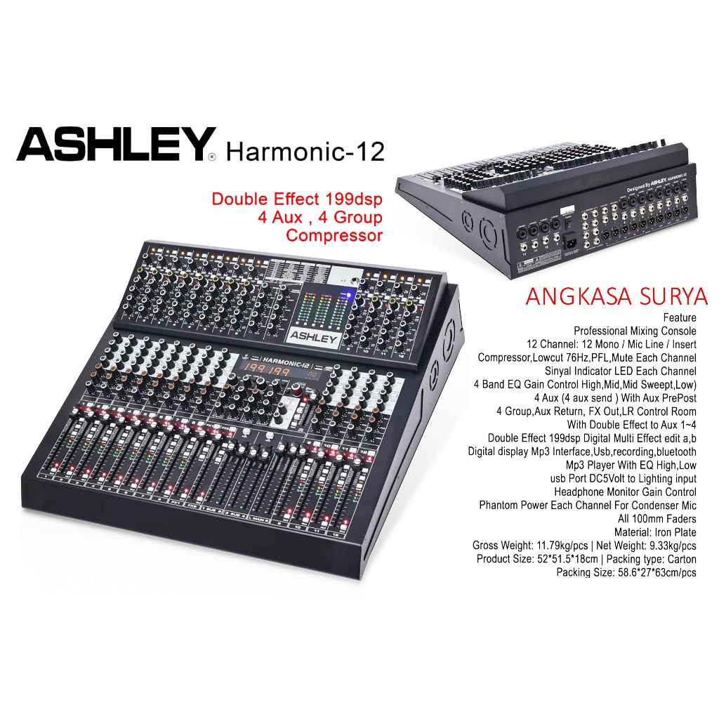 Mixer Ashley Harmonic 12 Original/  Mixer Audio ASHLEY HARMONIC12 Original Double Effect 199dsp