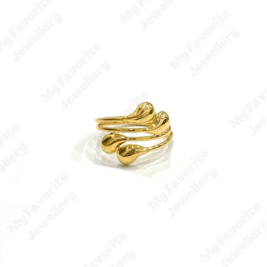 Cincin Silang Tetes Air Uk14 Uk18 Emas Asli Kadar 700 16K