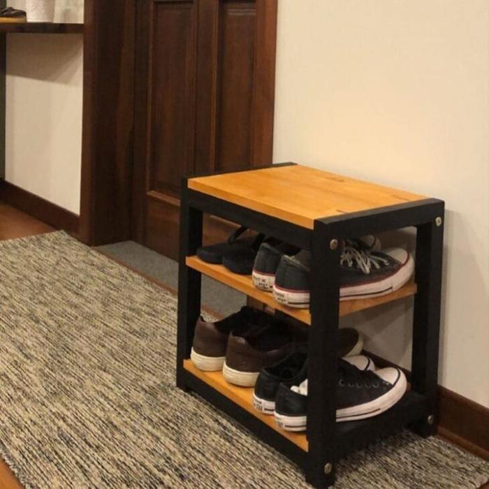 Rak Sepatu Minimalis Kayu Aesthetic Kuat | Rak Sepatu Sendal Minimalis Tahan Lama Besi Hollow