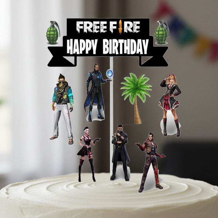 HIASAN KUE CUSTOM TOPPER CAKE ULANG TAHUN FREE FIRE