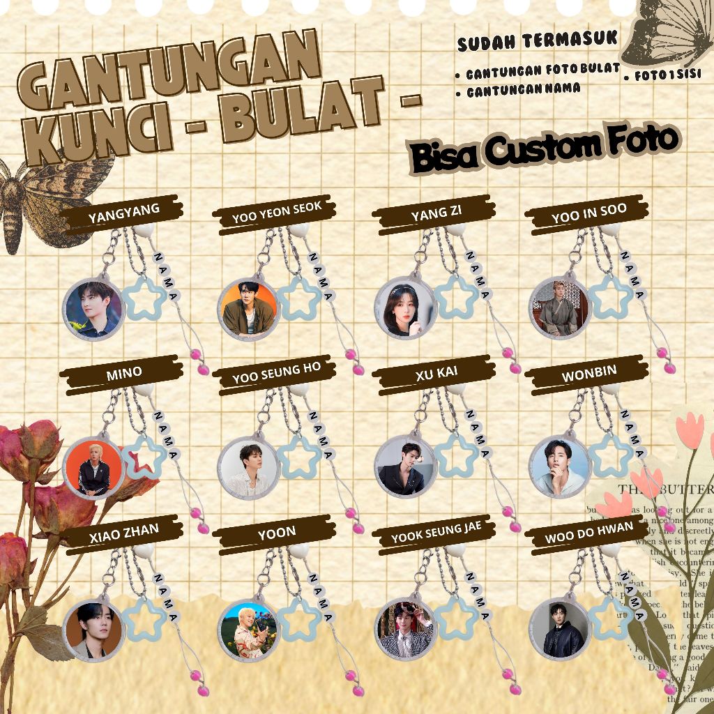 (BISA CUSTOM) GANTUNGAN KUNCI BULAT KPOP I MINO I YOON I WONBIN I WOO DO HWAN I XIAO ZHAN I XU KAI I