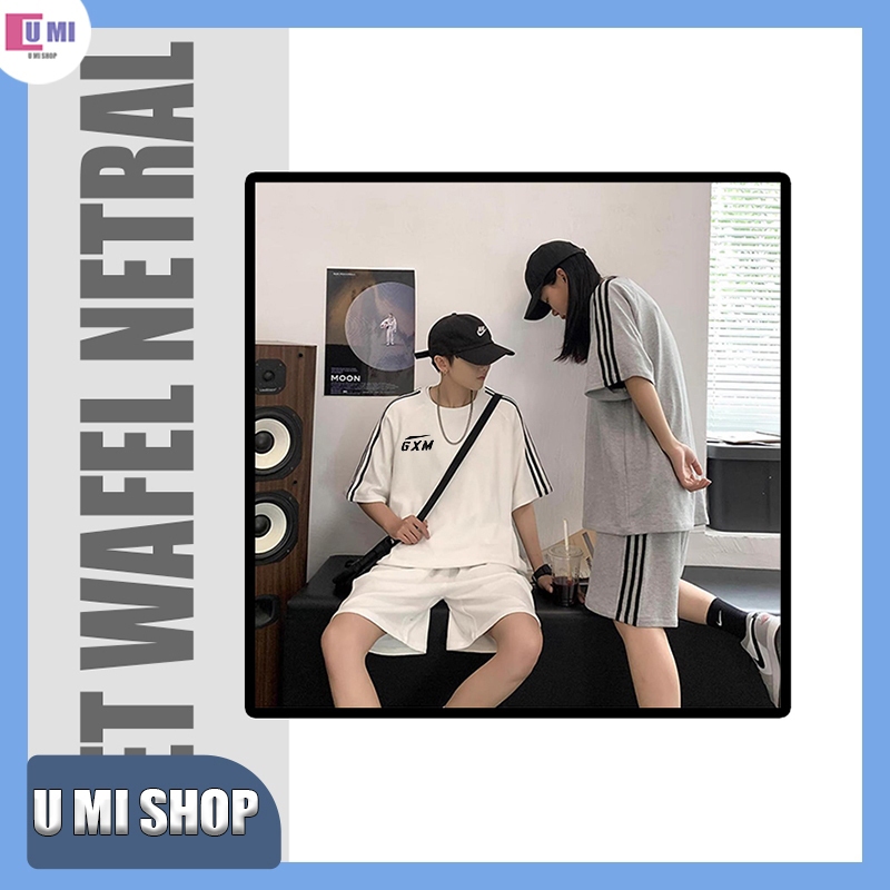 Setelan celana pendek musim panas pria pakaian olahraga kasual Kaos round neck & celana pendek pria 