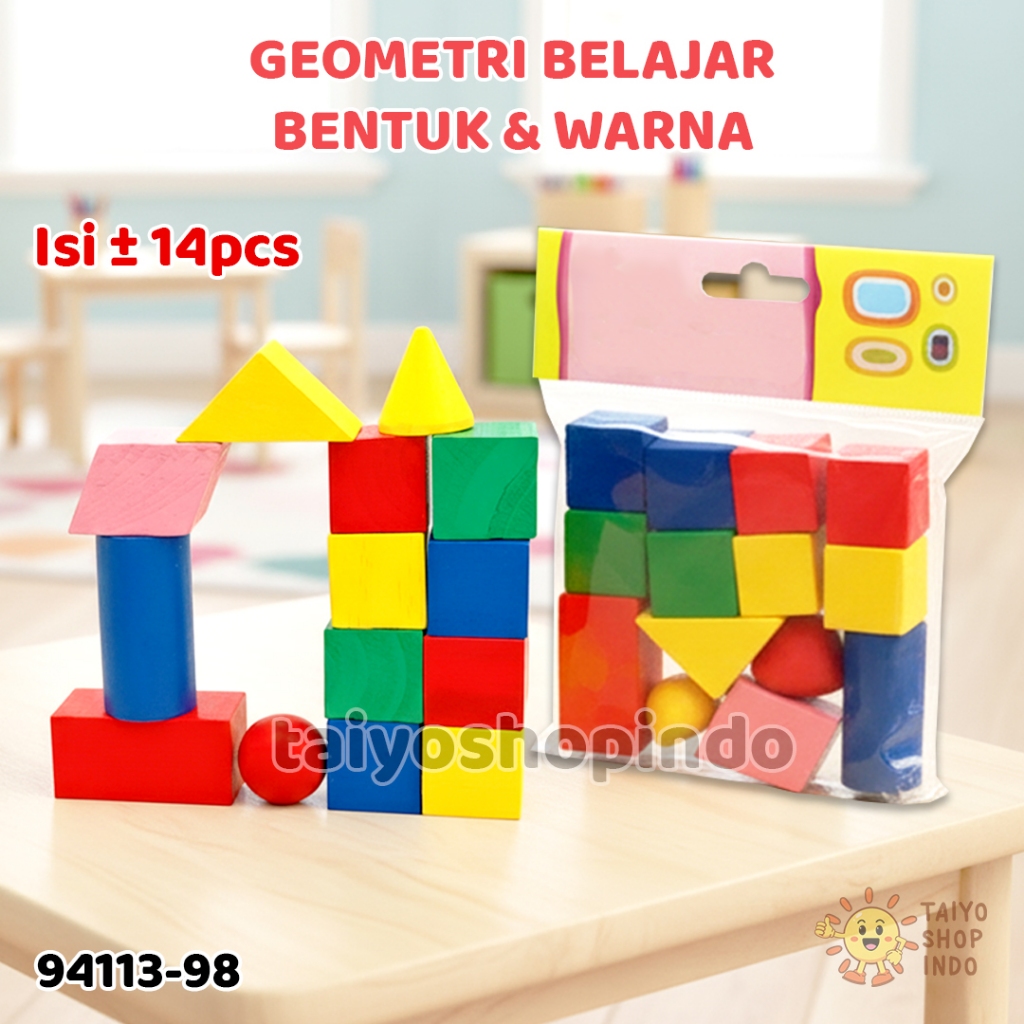 Taiyo Geometri Block Kayu Belajar Bentuk & Warna Shape Color Blok Montessori Basic Edukasi Mainan