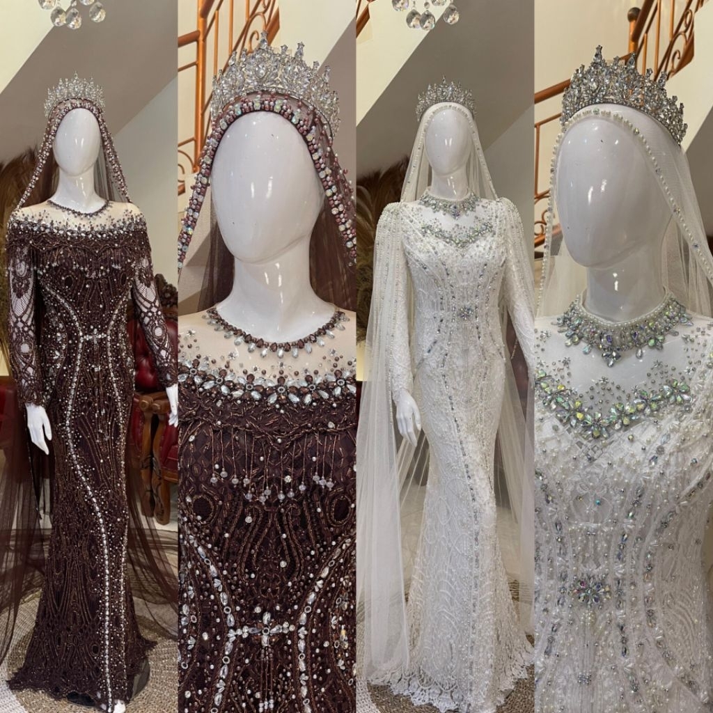 Kebaya pengantin Santili model dress - Kebaya akad Chantilly - Kebaya Santili payet
